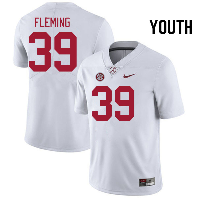 Youth #39 Kaleb Fleming Alabama Crimson Tide College Football Jerseys Stitched-White